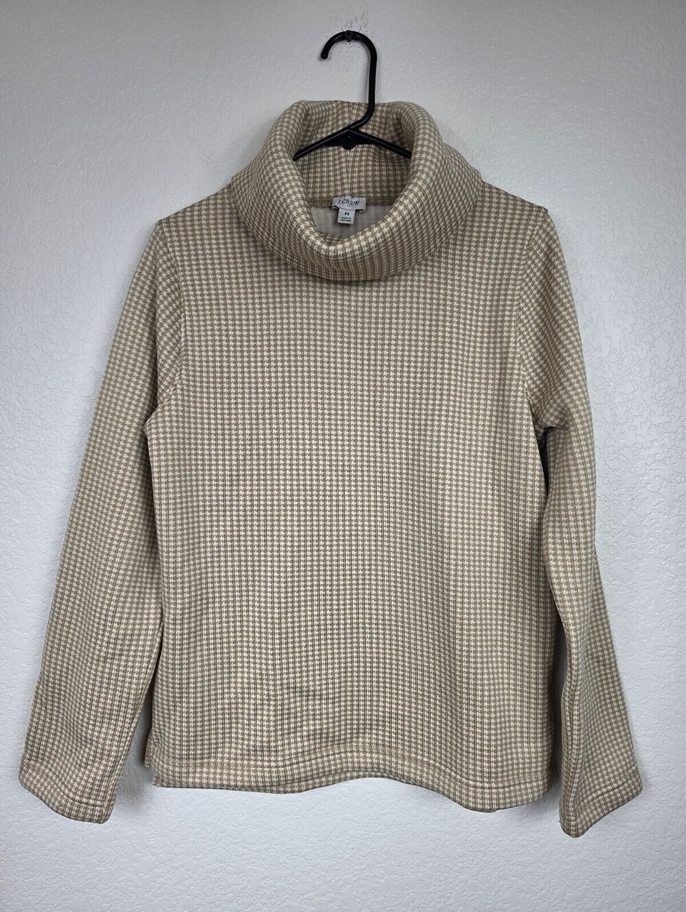 J.Crew Women's Medium Beige Houndstooth Turtleneck Sweater